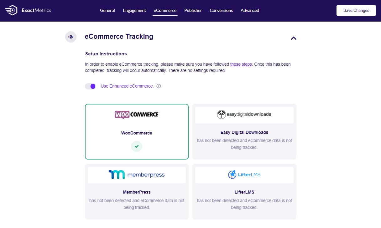 ExactMetrics enable enhanced ecommerce