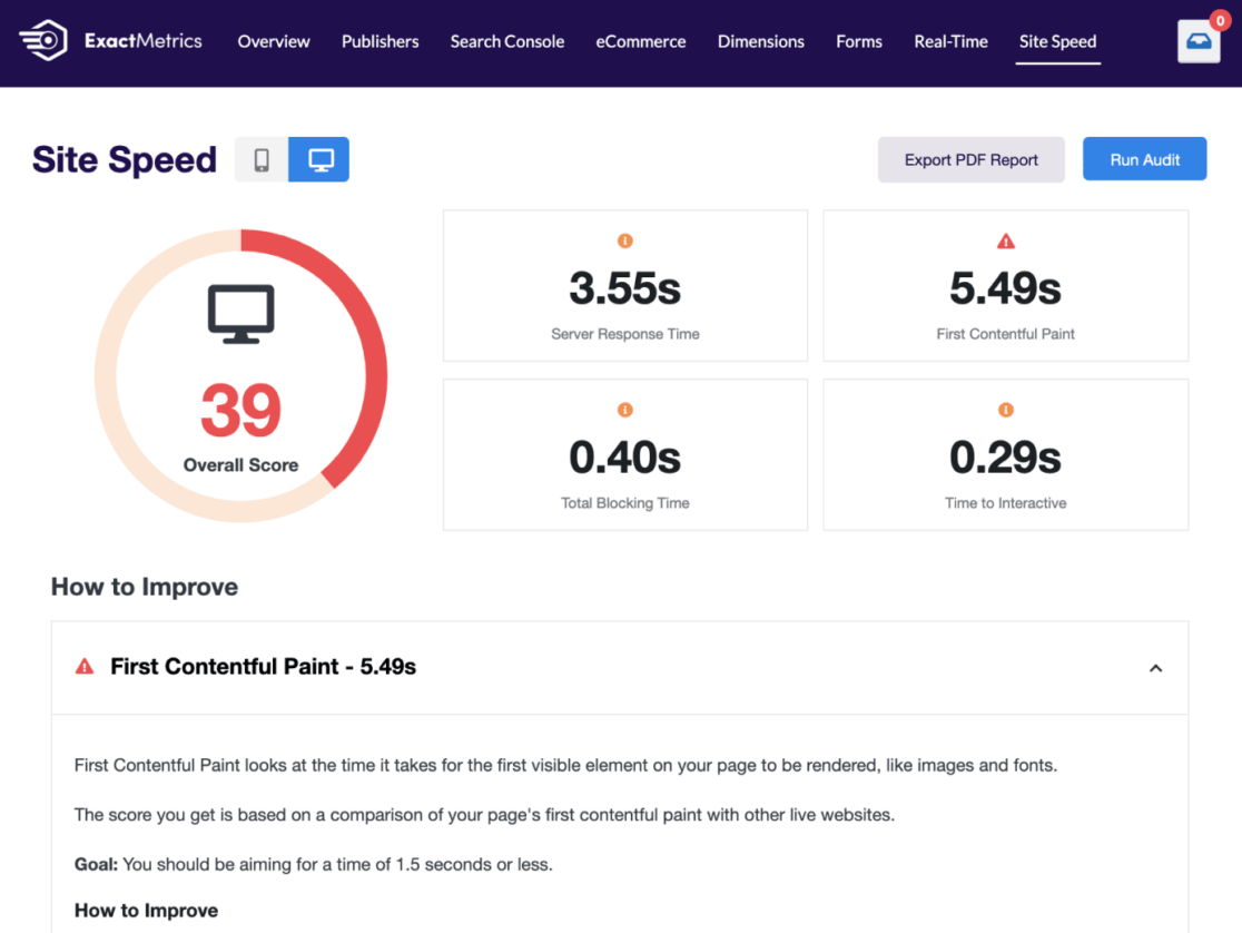 EM reports - site speed