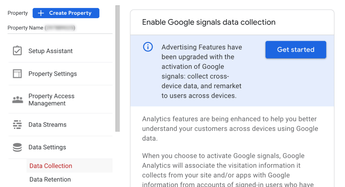 GA4 data settings - data collection