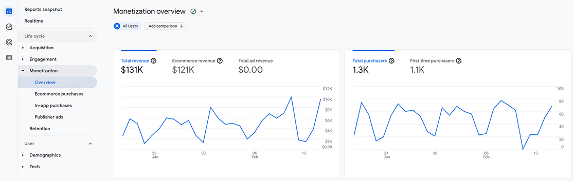 Google Analytics eCommerce tracking - monetization overview