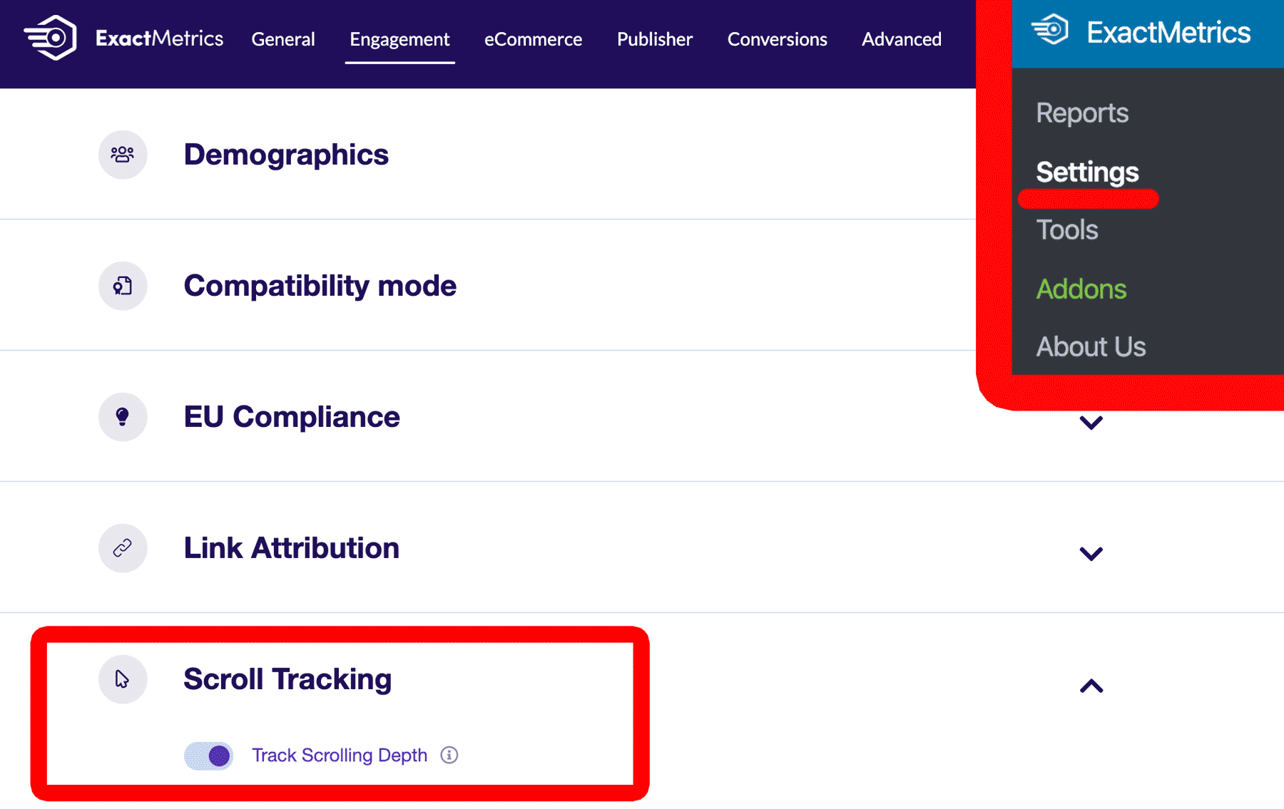 enable scroll tracking from settings