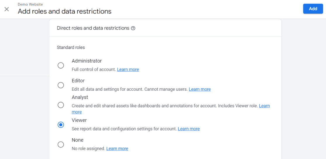 Add roles in GA4