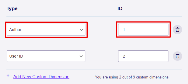 Custom Dimensions Name ID