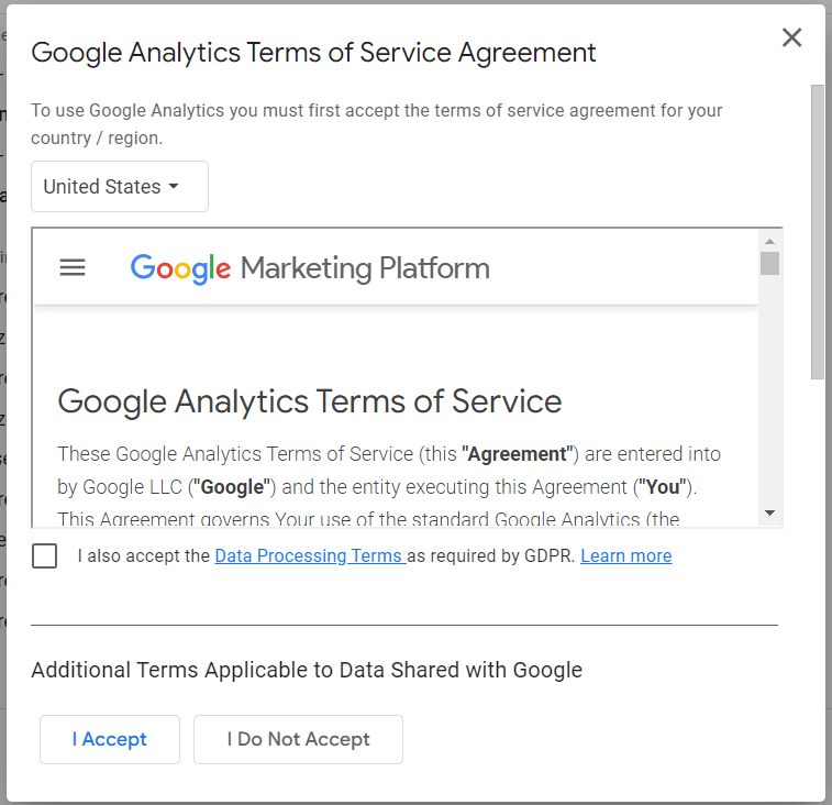 Google Analytics Terms of Service