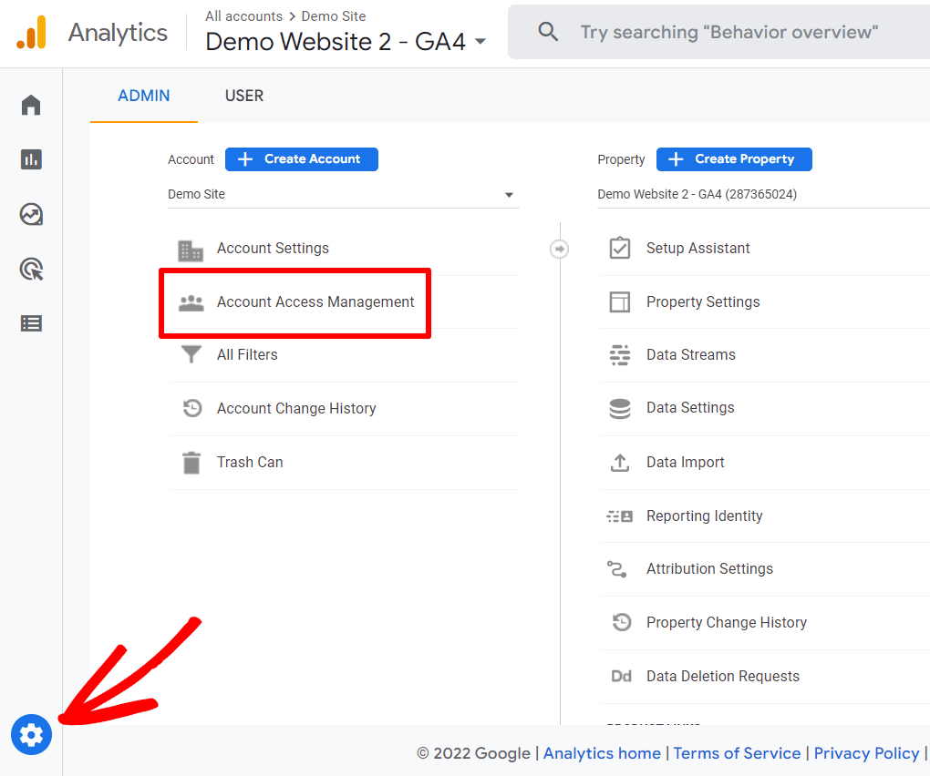 Account Access Management - GA4