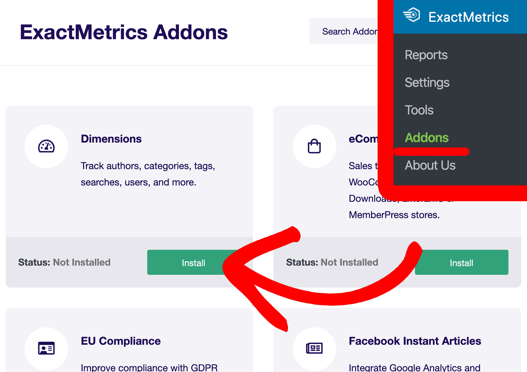 install-dimensions-addon-exactmetrics