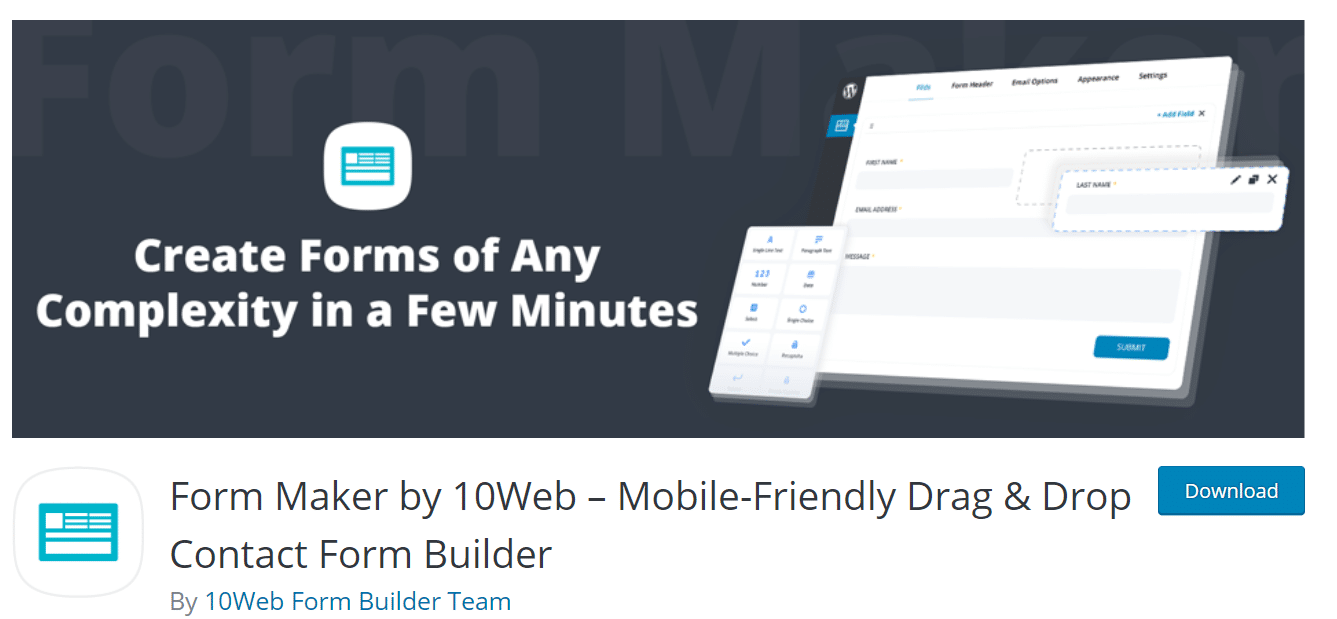 form maker 10web wordpress contact form plugin