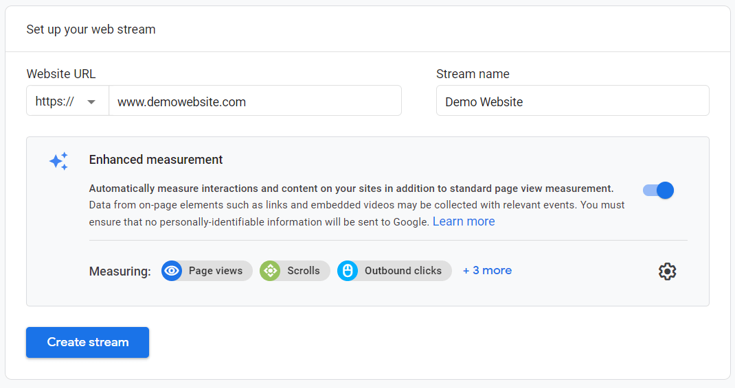 Create a web stream in GA4