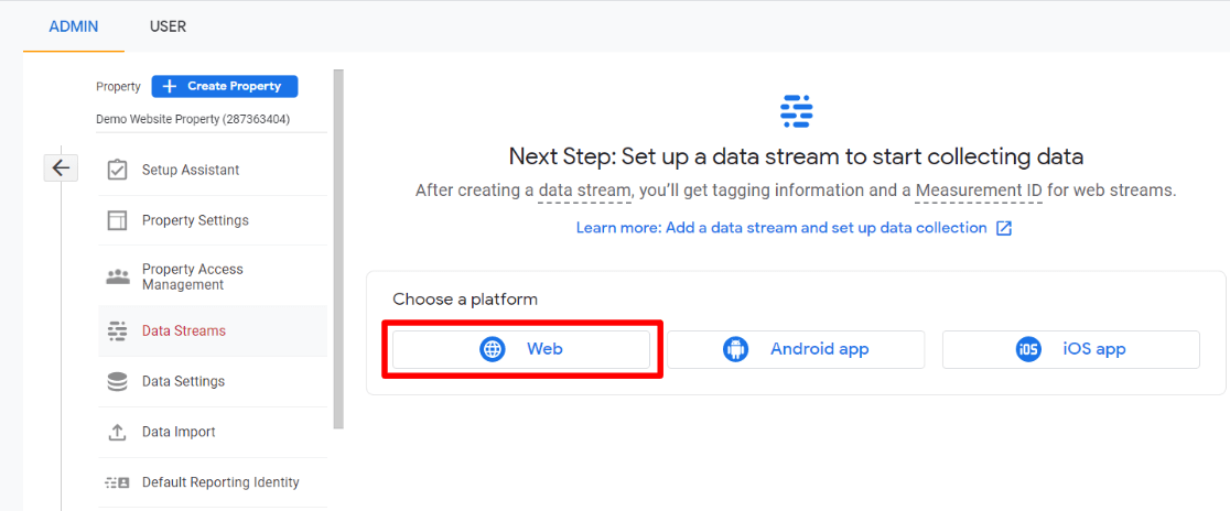 Set up a web data stream - GA4