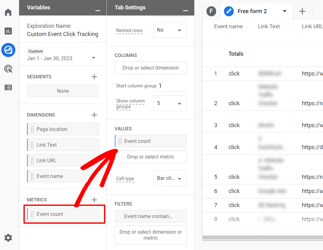 Event count value GA4 custom event tracking