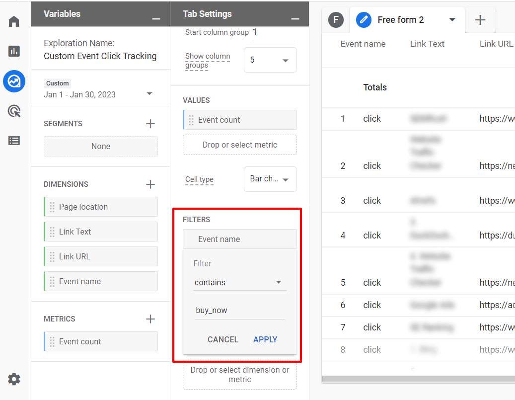 Custom event tracking filter GA4