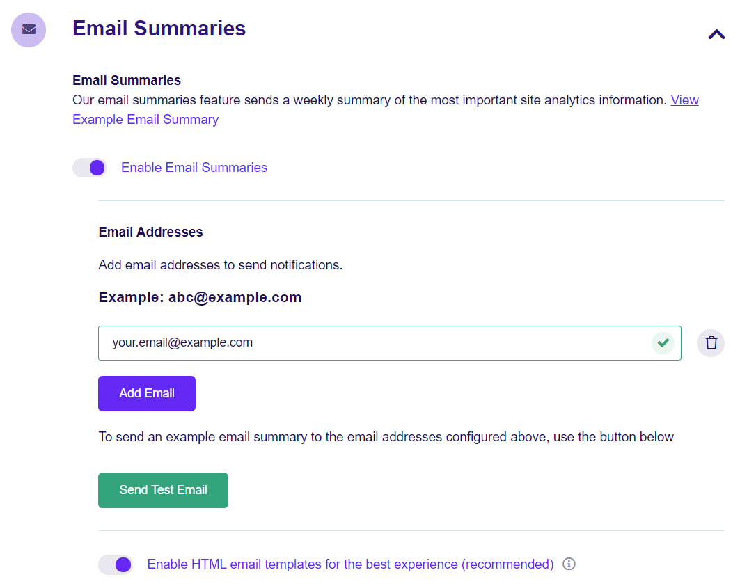 email summaries settings