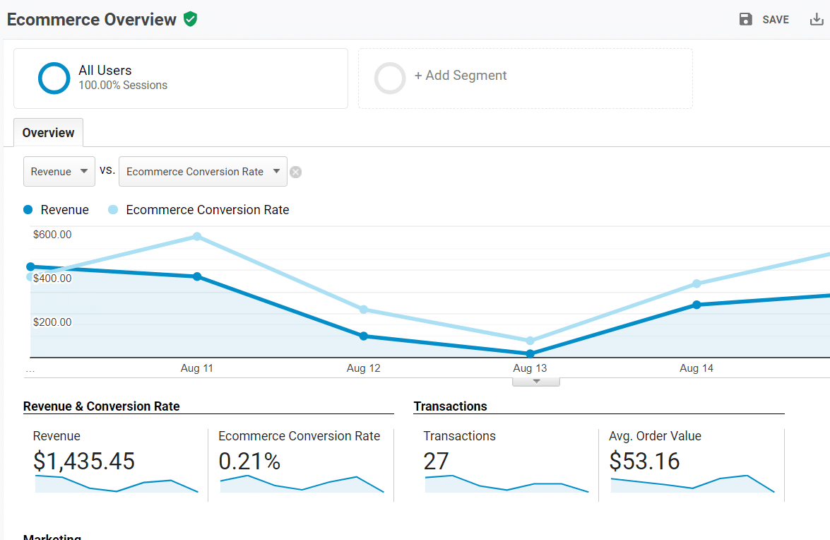 google analytics ecommerce tracking report overview