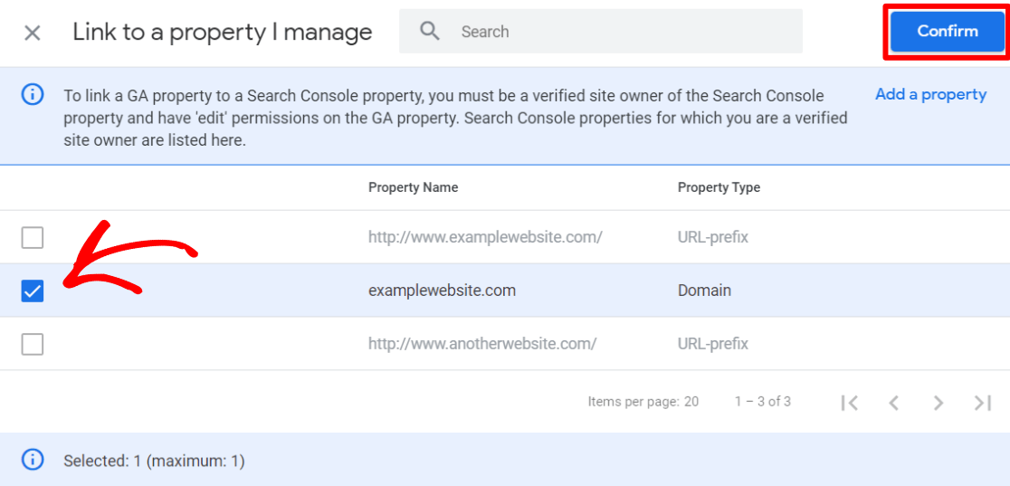 Confirm property link