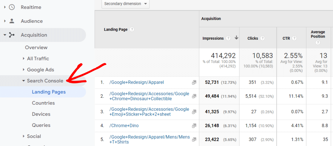 Search Console Reports in Universal Analytics