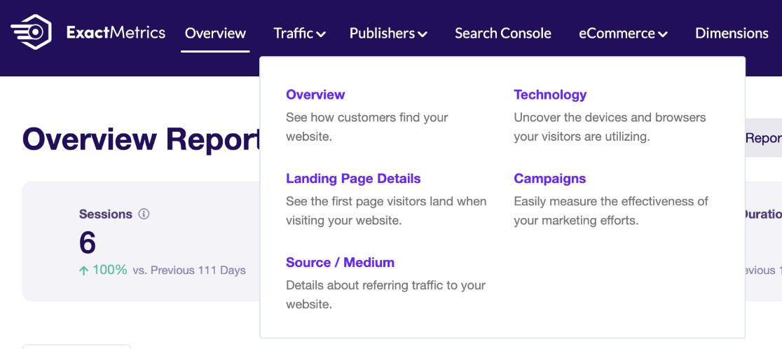 EM GA4 Reports Traffic Menu