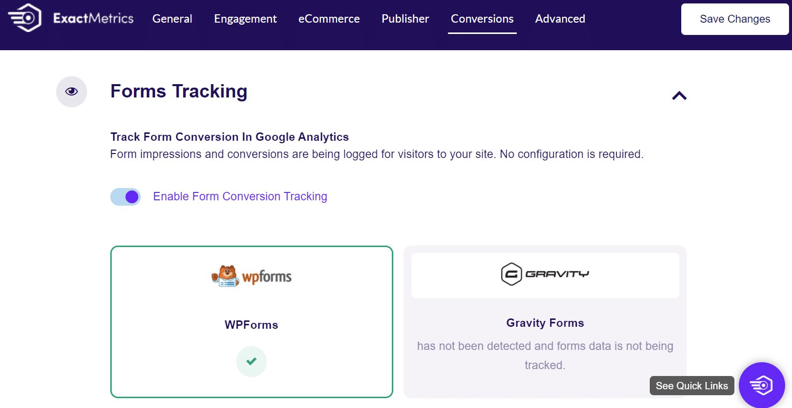 form tracking settings - WPForms conversion tracking