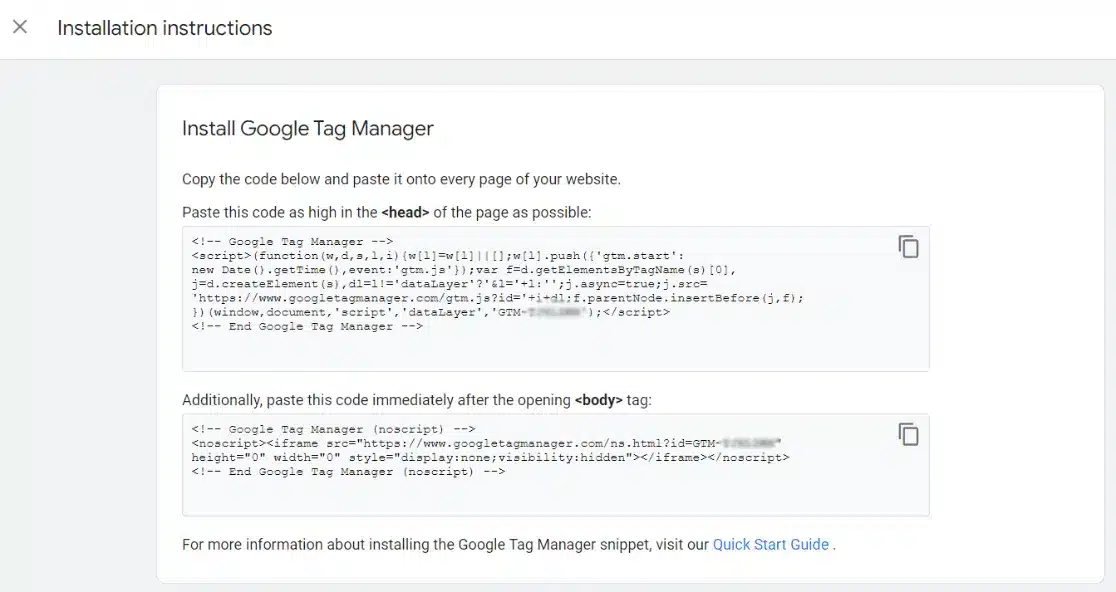Install GTM code snippets