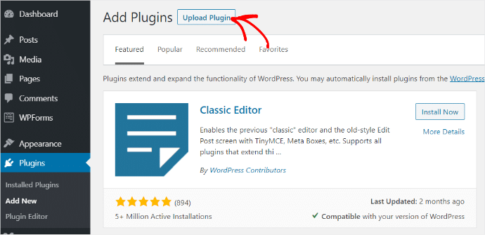 Upload Plugin Button