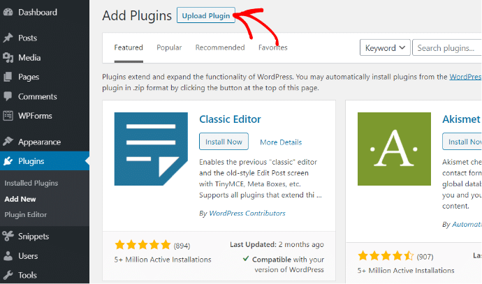 Upload Plugin Button