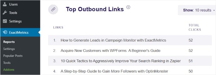 Top Outbound Links report