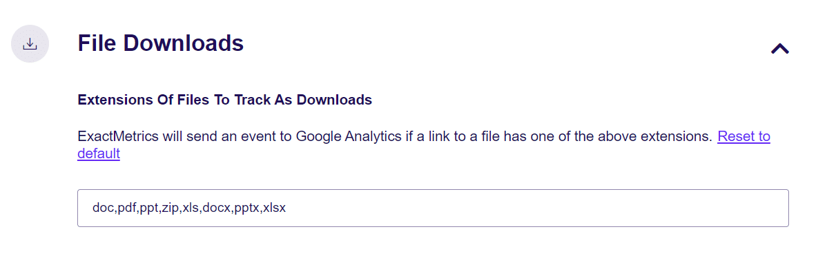 file download settings exactmetrics