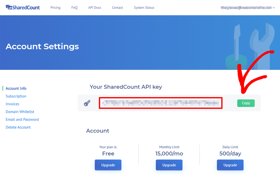 SharedCount API Key