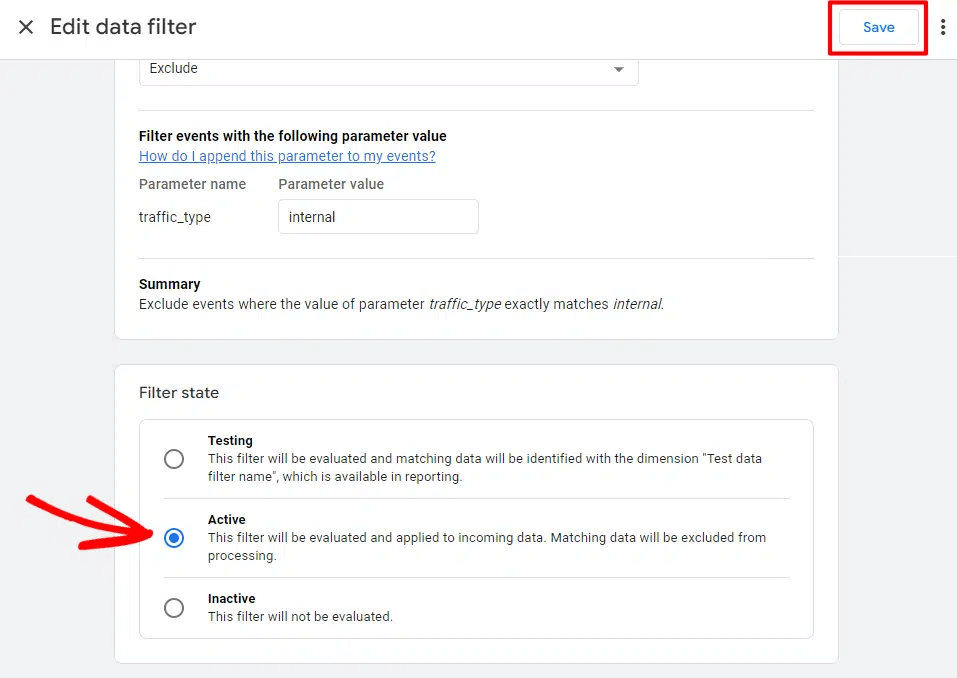 GA4 activate data filter save