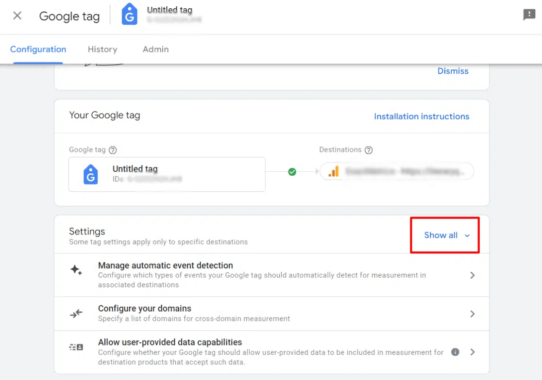 show all in GA4 tag settings