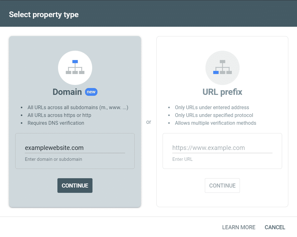 Verify Search Console using your domain