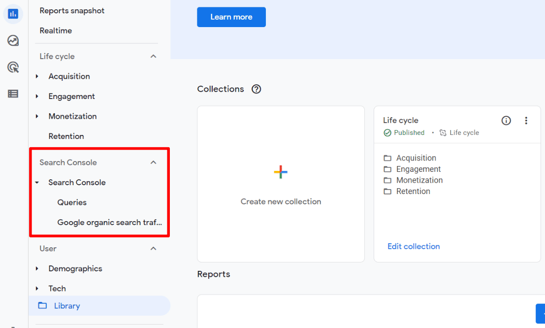 GA4 Search Console report section