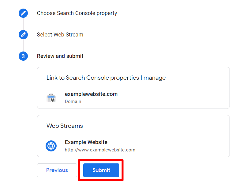Submit Search Console connection