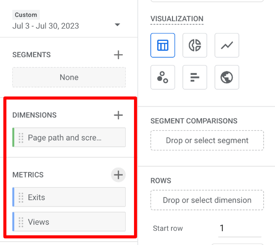 Custom report exit pages dimensions_metrics