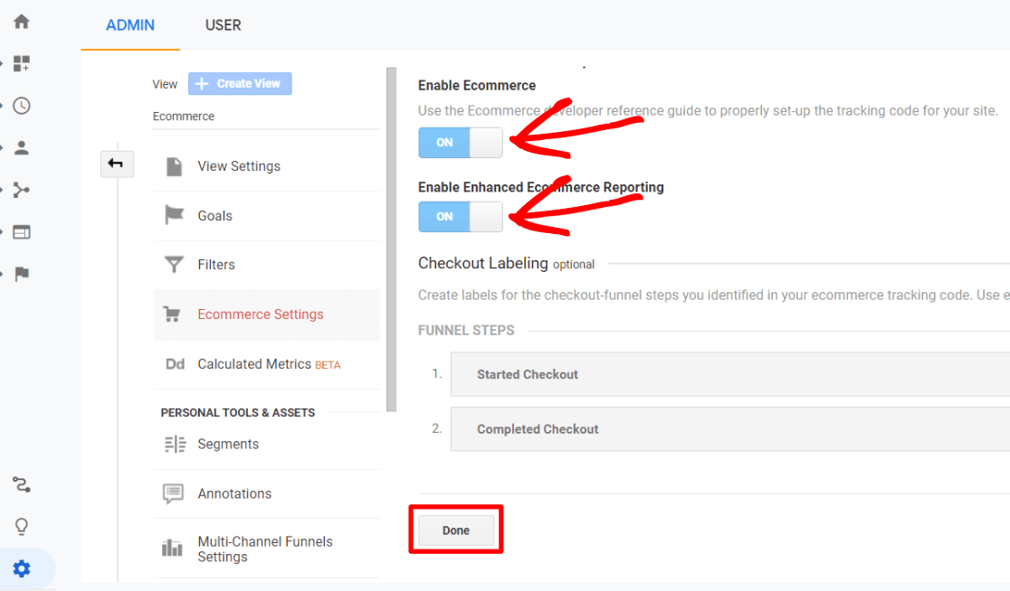 Enable Ecommerce in Google Analytics