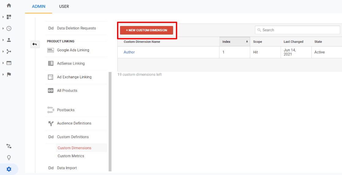 New Custom Dimension in Google Analytics