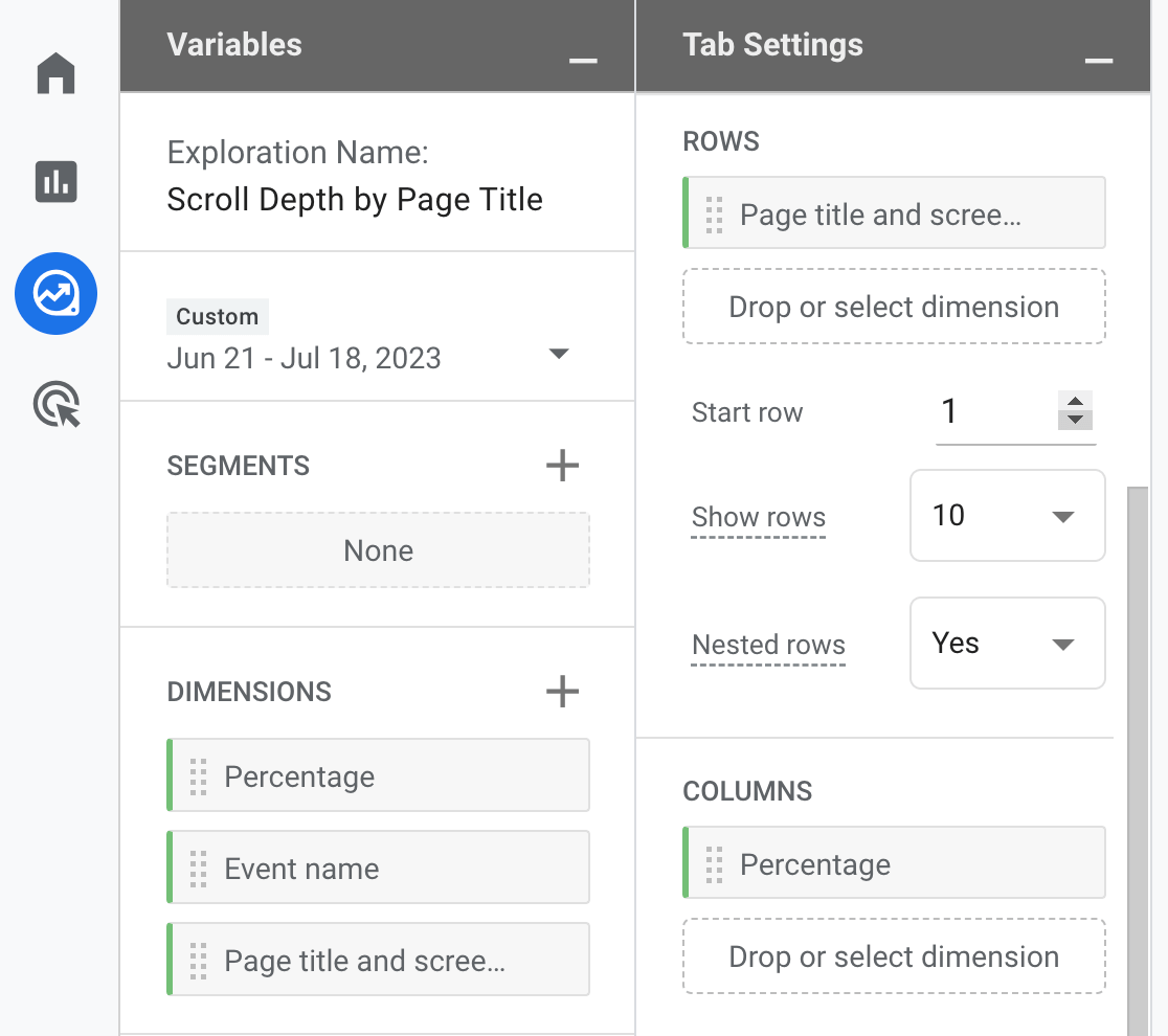 Scroll depth in Google Analytics custom exploration