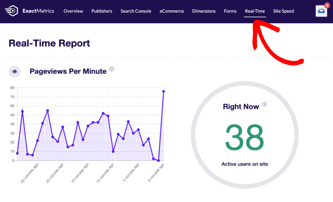 ExactMetrics Google Analytics real time report