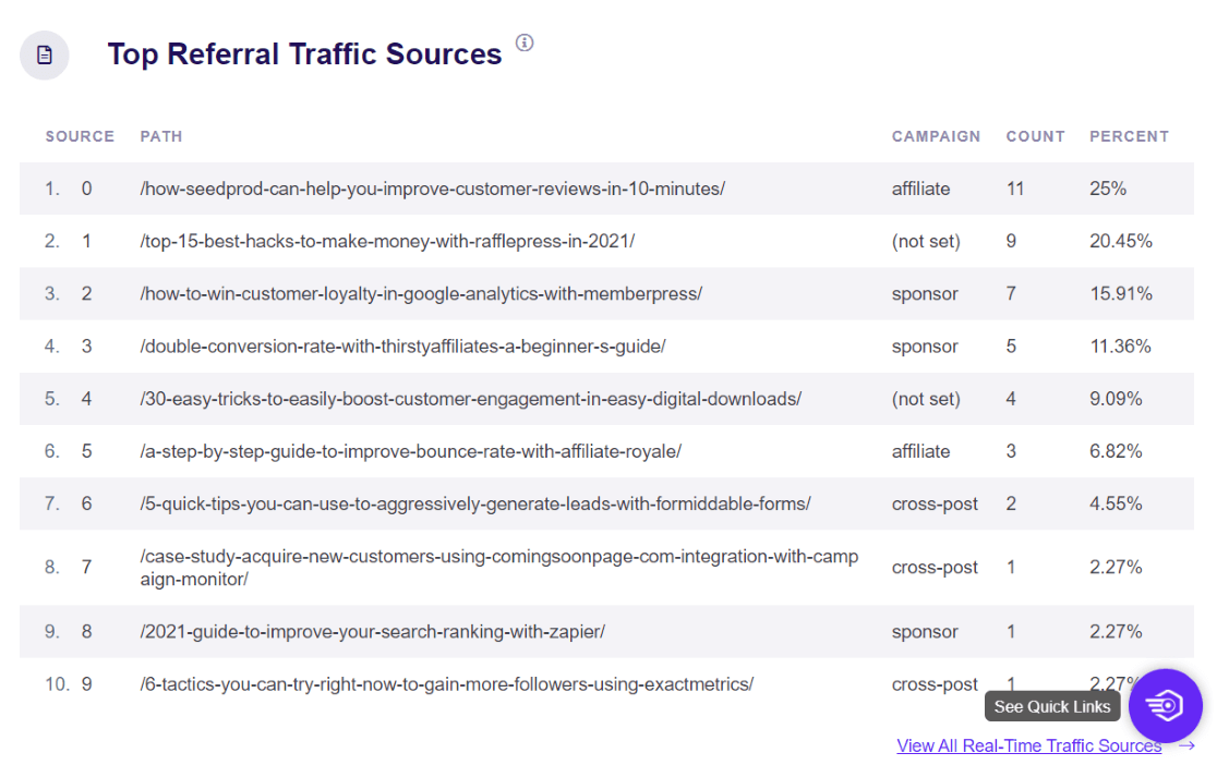 Real-Time Referrals in ExactMetrics