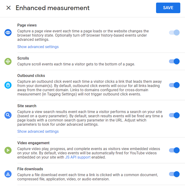 GA4 enhanced measurement settings