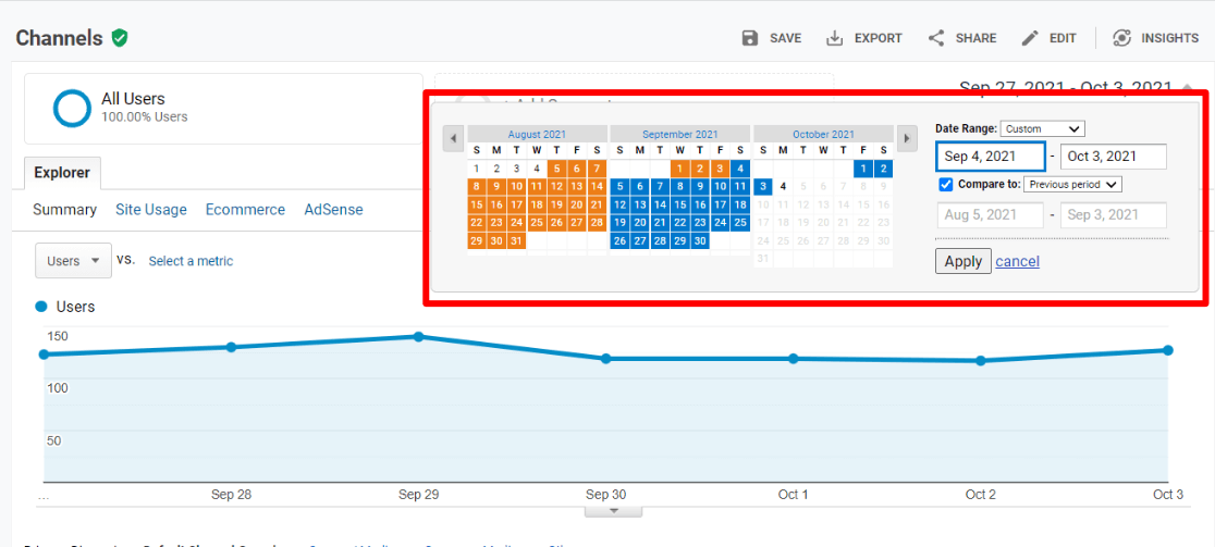 Google Analytics date picker