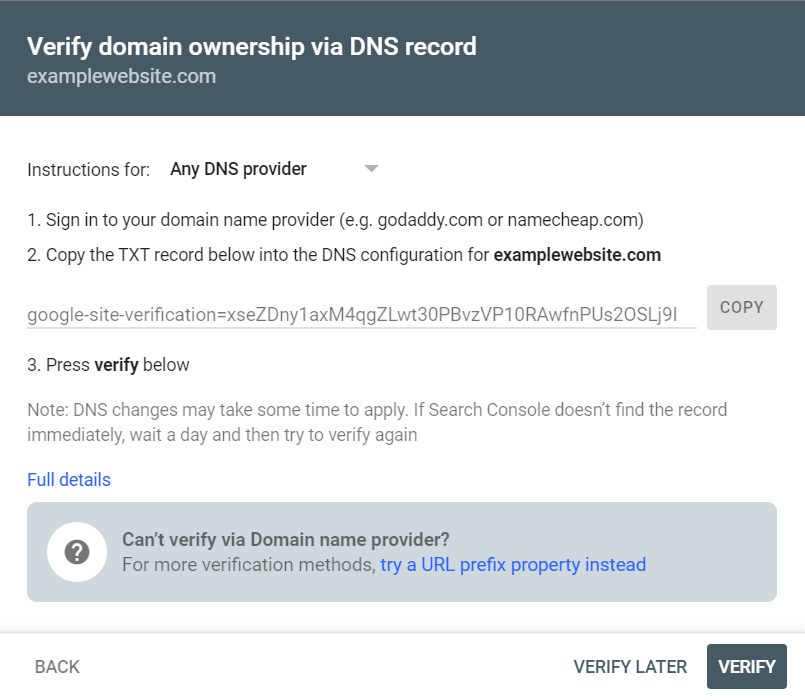 Verify via DNS