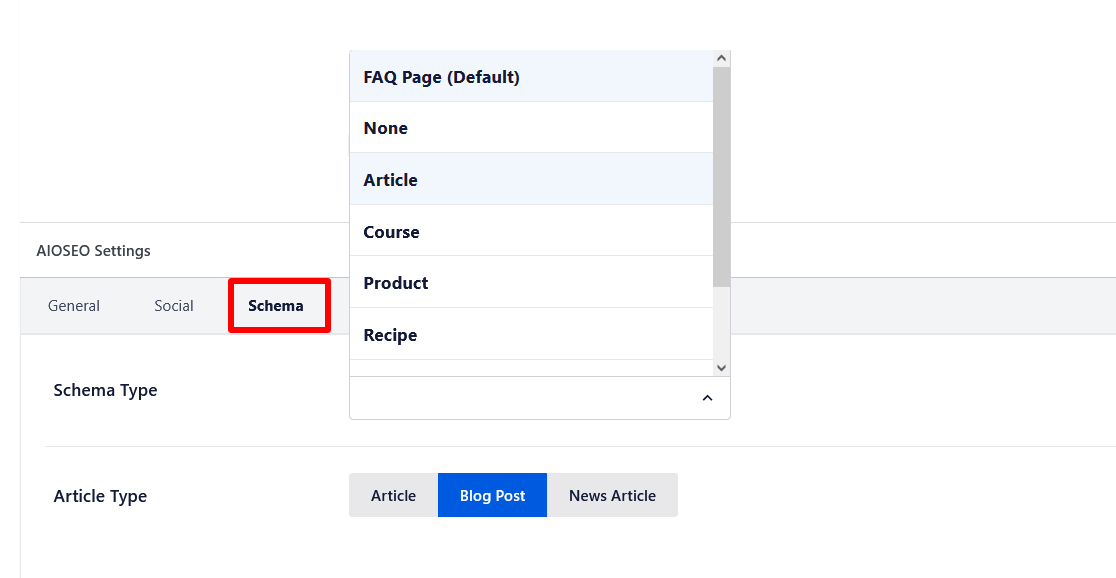 AIOSEO schema functionality