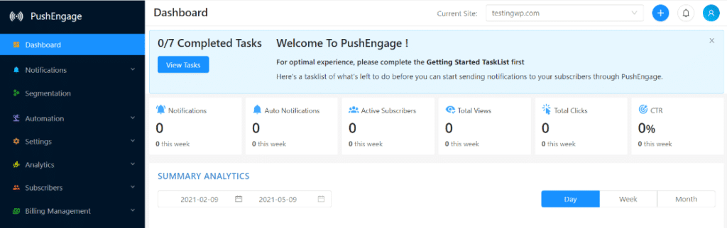 PushEngage Dashboard