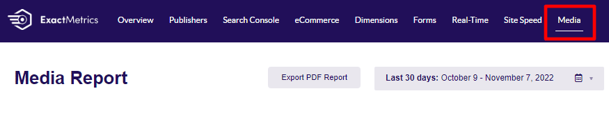 ExactMetrics Media Report Tab
