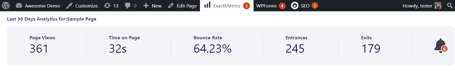 Page insights dropdown