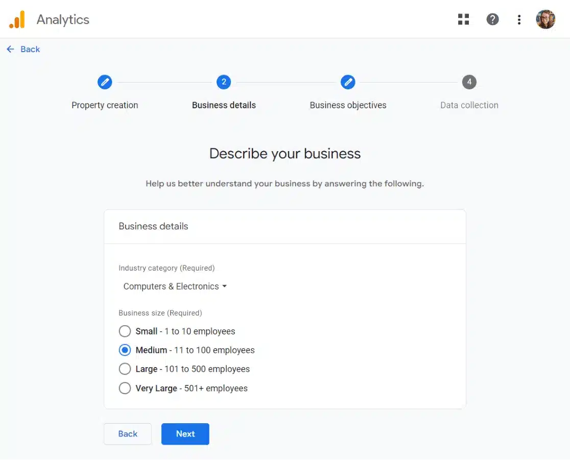 google analytics setup business details GA4