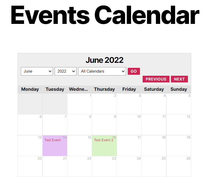 Events Calendar WordPress Final