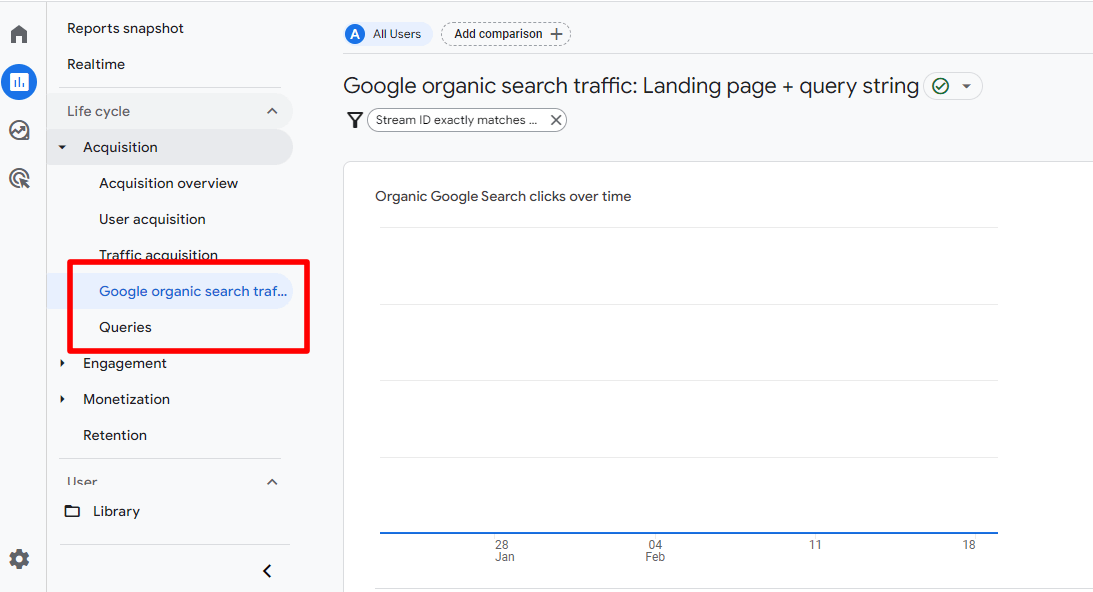 GA4 Search Console report section