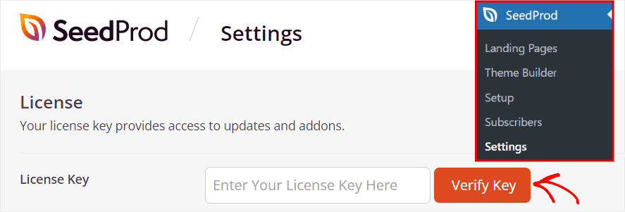 SeedProd license key verification