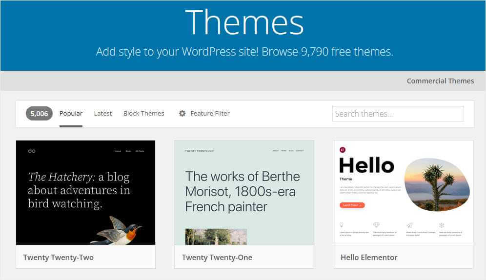 WordPress free themes home